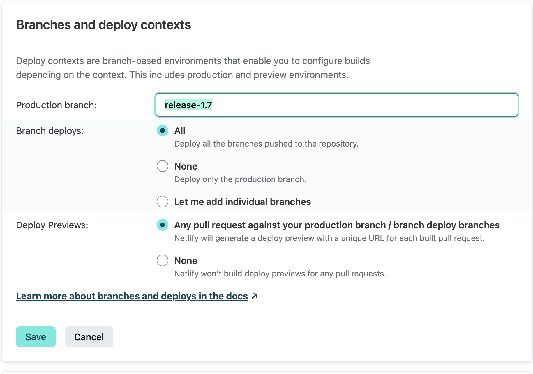 Netlify settings screenshot